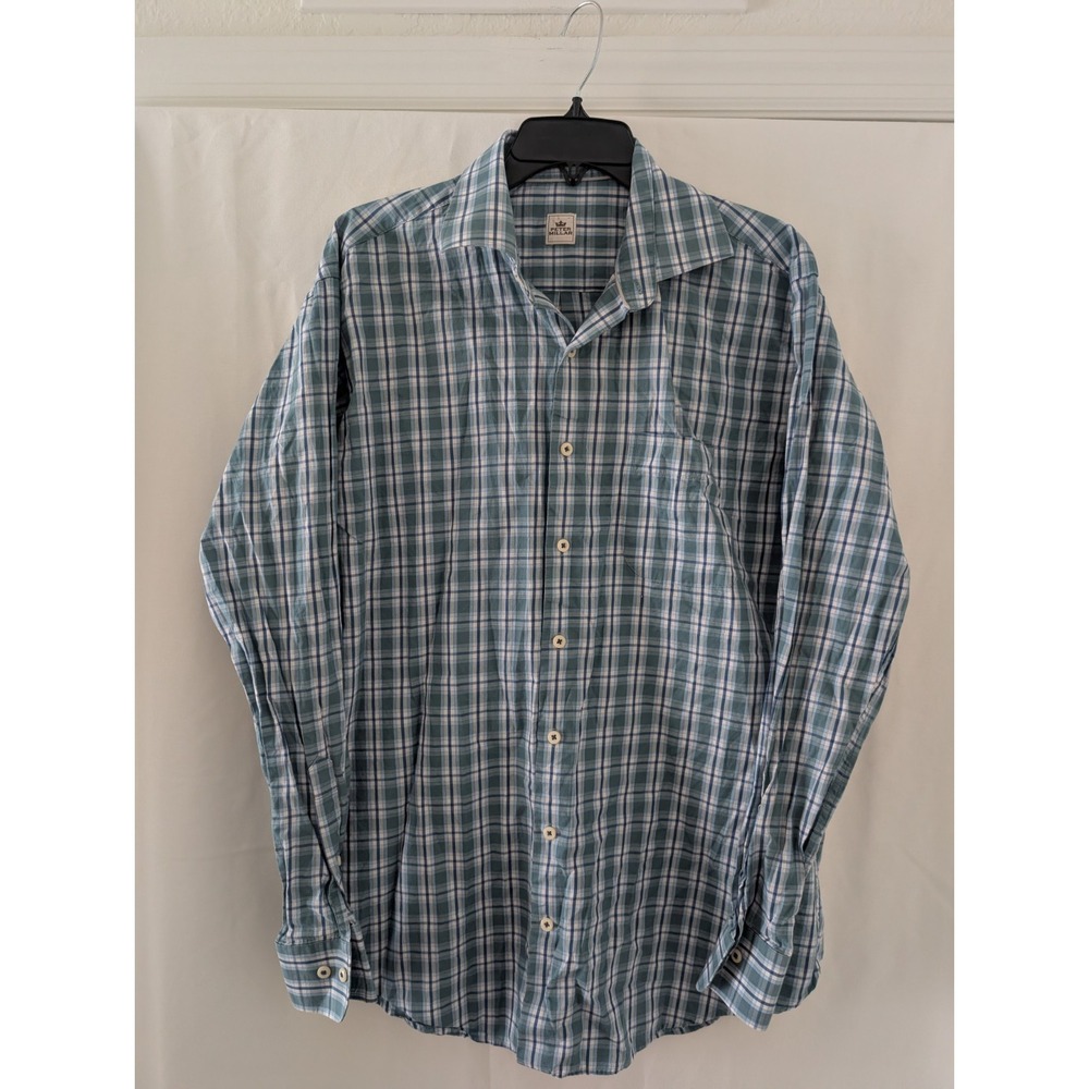 Peter Millar Shirt Button Up Multicolor Blue Tartan Plaid Mens Large